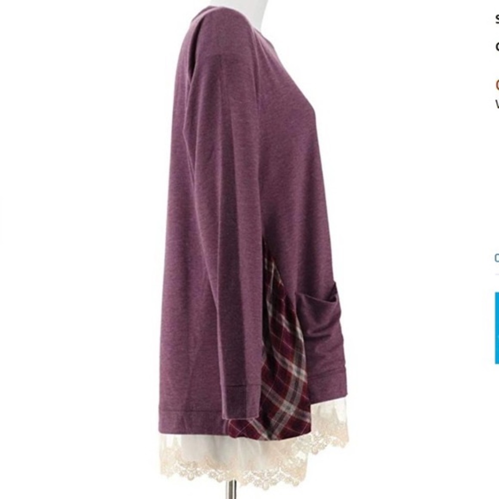 LOGO Lounge | French Terry Tunic With Plaid And Lace